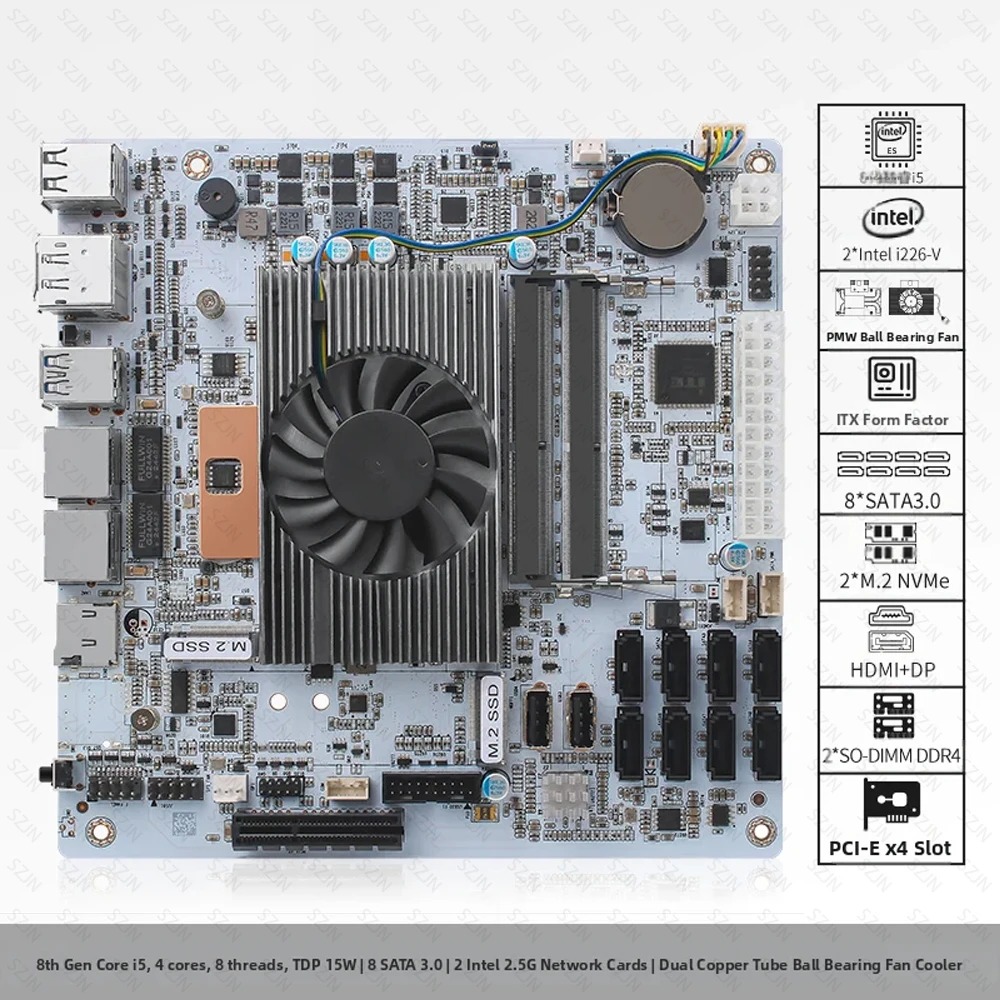 Nas Motherboard 8 Sata Mini Itx - I5-8265U ES NAS เมนบอร์ด 8 ช่อง